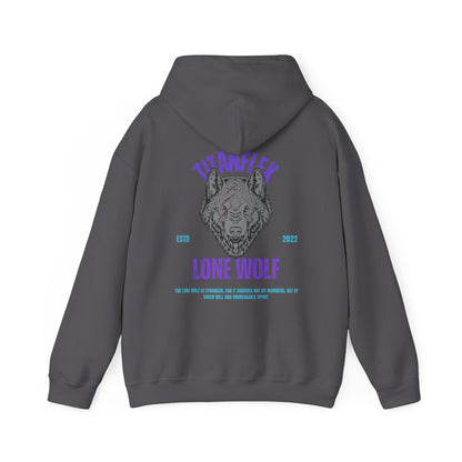 Mens Heavy Blend Hooded Sweatshirt - TitanFlex Lone Wolf Design.