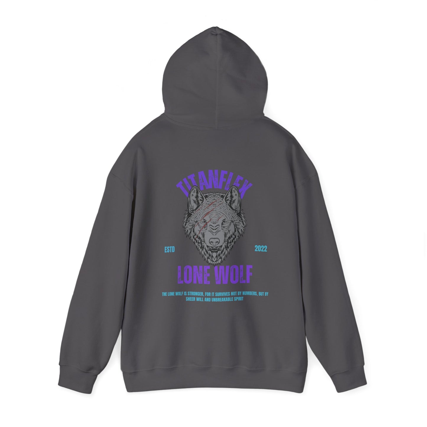 Mens Heavy Blend Hooded Sweatshirt - TitanFlex Lone Wolf Design.